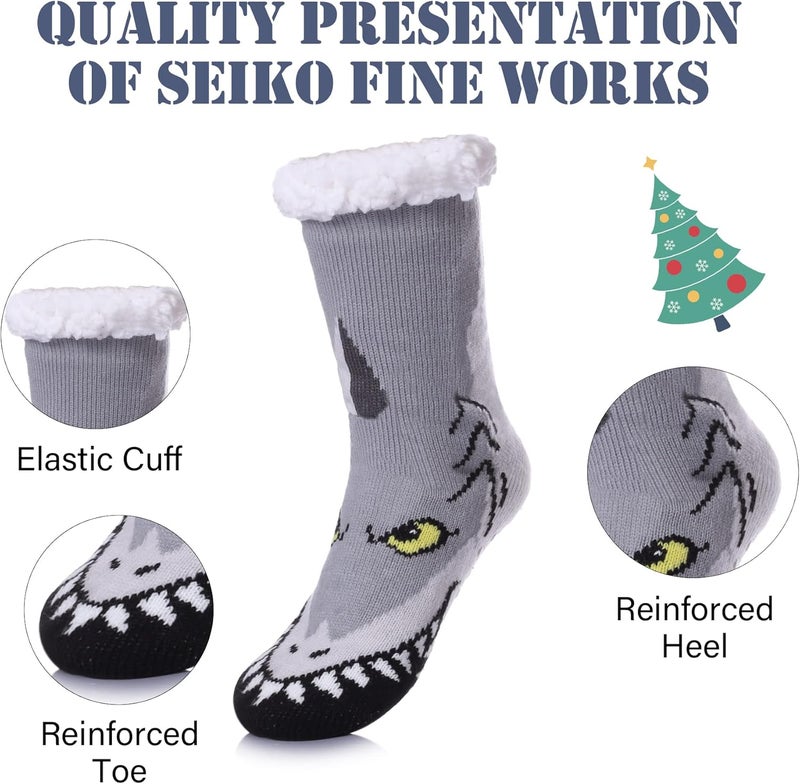 LINEMIN Mens Warm Slipper Socks Soft Cozy Fuzzy Fleece-Lined Winter Non Slip Indoor Christmas Socks - Image 5